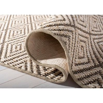Beige and Brown Geometric Sisal Area Rug, 5' x 8'