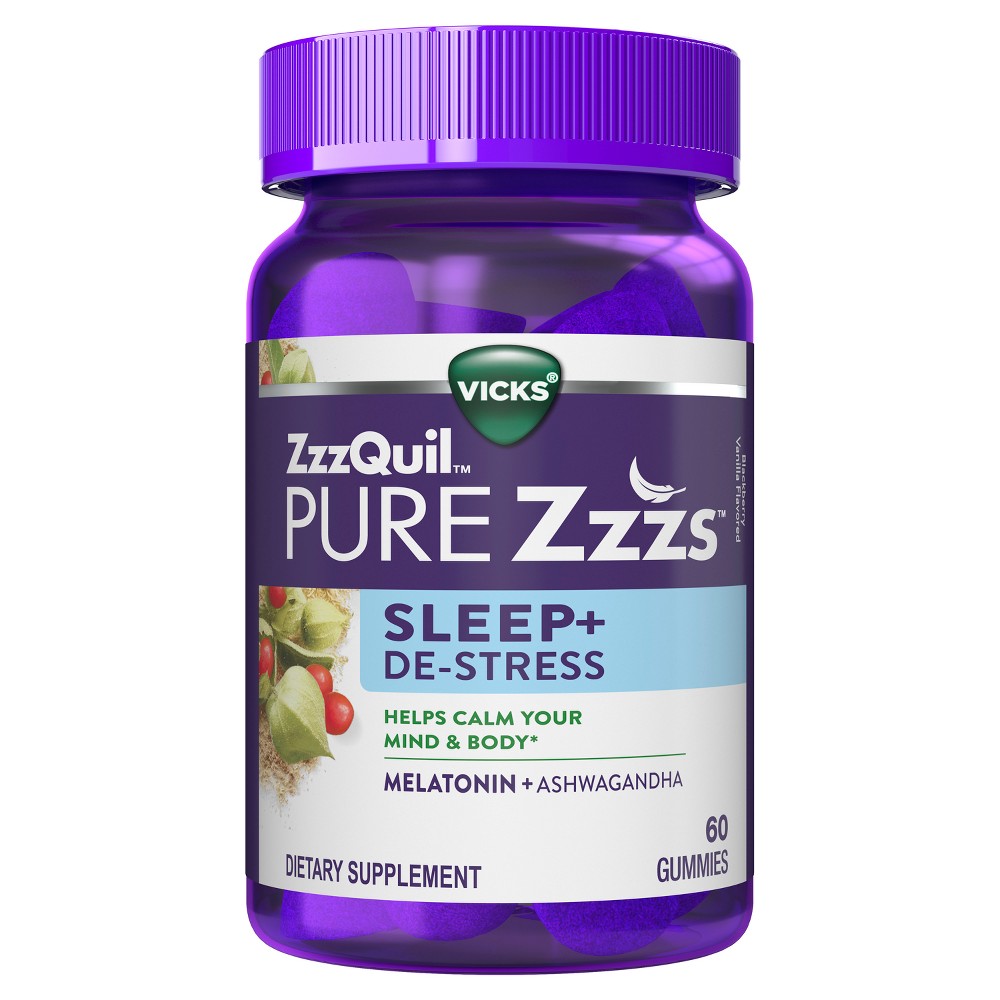 Photos - Vitamins & Minerals Pure Zzzs De-Stress & Sleep Melatonin + Ashwagandha Gummies - Blackberry V
