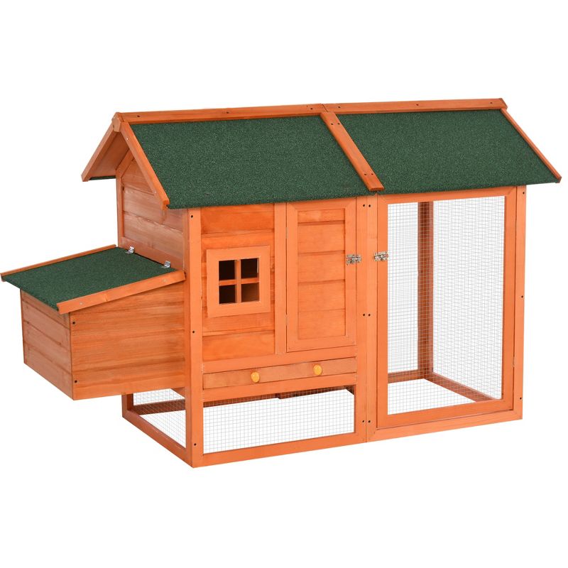 PawHut 67" Wooden Chicken Coop Outdoor Chicken House Small Animal Rabbit Habitat Hen House Poultry Cage with Removable Tray, Nesting Box for Backyard, 1 of 7