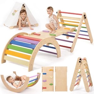 GOTGELIF 3-in-1 Montessori Climber Set with Mat & Decorative Cloth - Toddler Wooden Play Arch with Slide & Climbing Ramp - 1 of 4