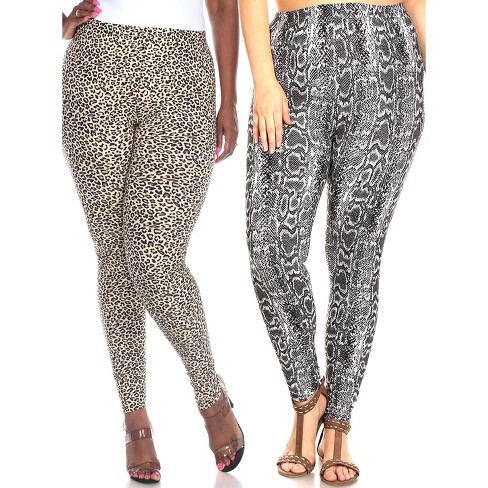 Women's Pack Of 3 Plus Size Leggings Brown/multi, Black/multi, Navy/fuchsia  One Size Fits Most Plus - White Mark : Target