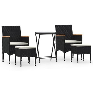 vidaXL 5 Piece Patio Bistro Set - Poly Rattan Outdoor Dining Set with Tempered Glass Table, Weather-Resistant, Black/Cream - 1 of 4