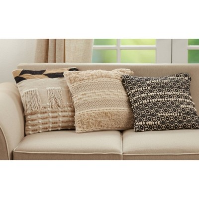 18" Black and White Dual-Tone Moroccan Square Throw Pillow