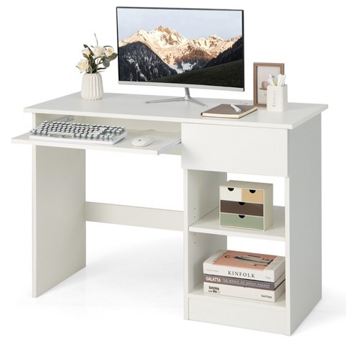 Costway Computer Desk Home Office Desk With Shelves 2 Drawers Keyboard Tray  & Movable Cpu Stand Study Desk Laptop Table Small Space Rustic Brown :  Target