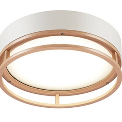 18.5W LED Integrated Matte White Outdoor Indoor Flush Mount Ceiling Light with Faux Wood Accent - Globe Electric: ETL Listed, Dimmable