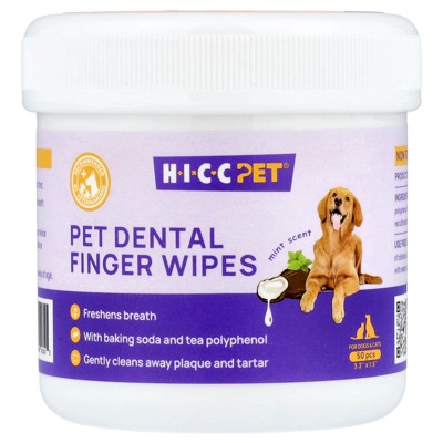 HICC Pet Pet Dental Finger Wipes, For Dogs & Cats, Mint, 50 Pieces