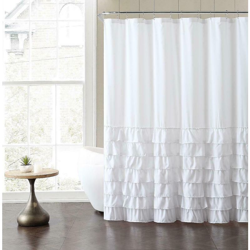 Kate Aurora Melanie Shabby Chic Gypsy Semi Ruffled Fabric Shower Curtains, 1 of 2