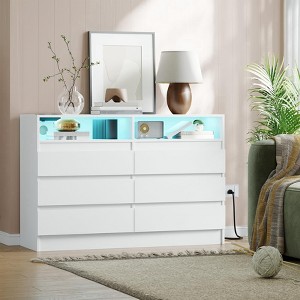 Zstar Modern 6-Drawer Double Dresser for Bedroom with Power Outlet and LED Light - 1 of 4