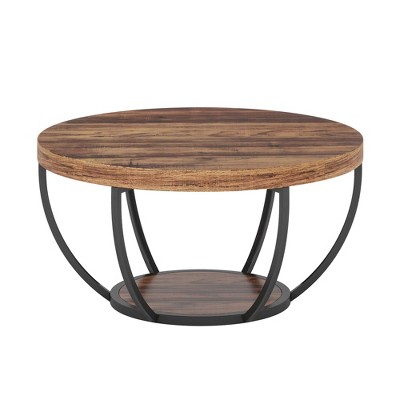 NicBex 31.49" W 2-Tier Round Wood Coffee Table Center Dining Table with Bottom Shelf for Living Room