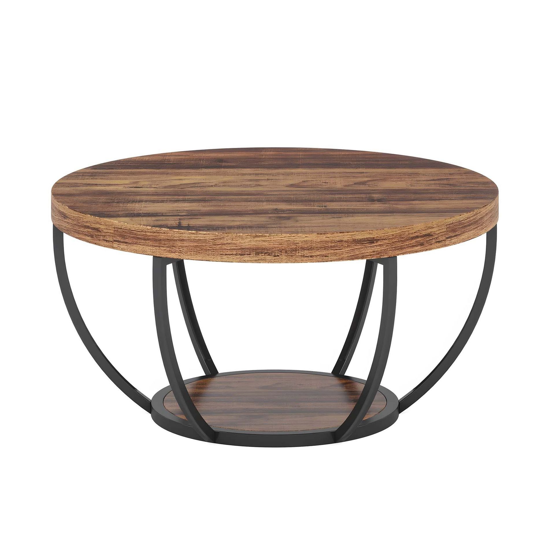 NicBex 31.49" W 2-Tier Round Wood Coffee Table Center Dining Table with Bottom Shelf for Living Room, Brown+Black