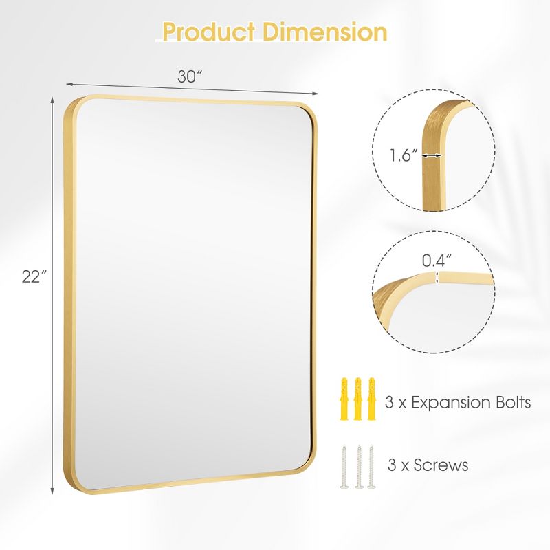 Costway 22''x 30''Bathroom Wall Mounted Mirror Aluminum Alloy Frame Decor Gold\Black, 4 of 11