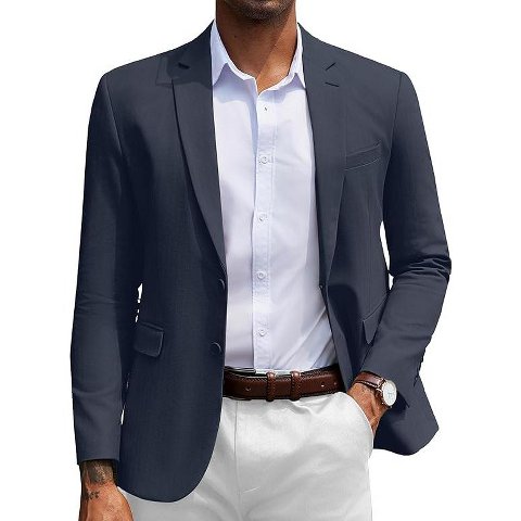 Мужские куртки COOFANDY Men's Herringbone Blazer Slim Fit Cotton Sport Coats Two Buttons Casual Suit Jacket Navy Blue M