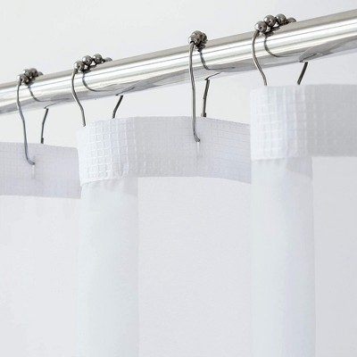 White Waffle Weave Fabric Shower Curtain with Detachable Liner