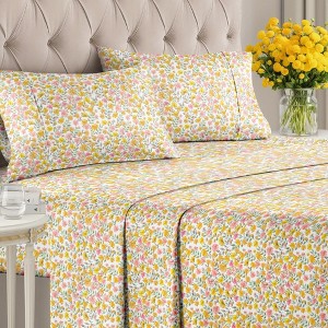 Luxuriously Soft 4-Piece Floral Sheet Set - Wrinkle-Resistant, Printed Pattern - CGK Linens - 1 of 4