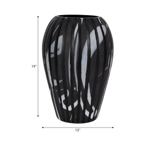 Decorative Glass Vase with Vertical Stripe Pattern for Living Room Decor - Home Decor Accent for Bedroom, Console Display, or Office Décor - 19" Black - 1 of 4