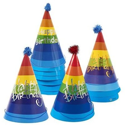 Blue Panda Rainbow Paper Cone Party Hats for Birthday's (12 Pack)