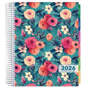 DELUXE 2026 Planner, 8.5"x11": 14 Months (Nov 2025-Dec 2026), Includes Page Tabs, Bookmark, Planning Stickers, Pocket Folder (Teal Floral) - 1 of 4