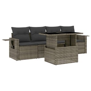 vidaXL 5 Piece Patio Sofa Set with Cushions Gray Poly Rattan - without storage - 1 of 4