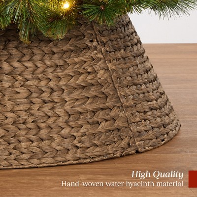 Chestnut 24in Woven Hyacinth Christmas Tree Collar with Cord Cut-Out