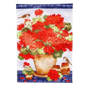 Evergreen Red Geraniums Moire House Flag 28 x 44 Inches Outdoor Decor for Homes and Gardens - 1 of 2