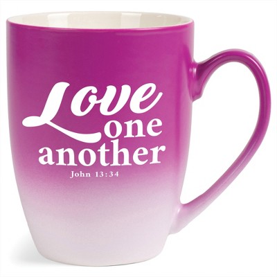 Elanze Designs Love One Another John 13:34 Two Toned Ombre Matte Pink and White 12 ounce Ceramic Stoneware Coffee Cup Mug