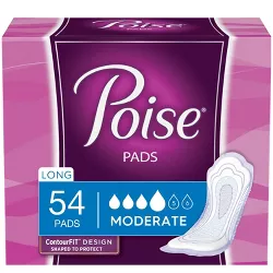 Poise Postpartum Incontinence Bladder Control Pads for Women - Moderate Absorbency - Long - 54ct