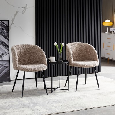 Upholstered Teddy Faux Fur Dining Chair Set of 2, Living Room Dining Chair,Cushioned Living Room Kitchen Armrest Chairs-Cuddlewood