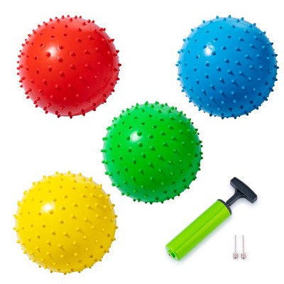 New Bounce Knobby Bouncing Balls 8.5'', Set of 4 Spiky Balls with 2 pins  and pump