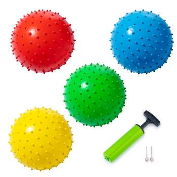 New Bounce Knobby Bouncing Balls 8.5'', Set of 4 Spiky Balls with 2 pins and pump