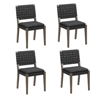 Cohen Black Faux Leather Upholstered Side Chair Set with Wood Legs