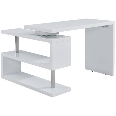 Yates Modern White and Chrome Adjustable Corner Desk with Shelves