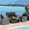 Tangkula 4PCS Patio Rattan Conversation Set Outdoor Furniture Set w/ Black Cushions - 3 of 4