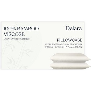 Delara 100% Organic Viscose Derived from Bamboo Pillowcases - Ultra-Soft Pillow Cover, Cooling & Breathable Pillowcase Set - 1 of 4
