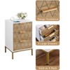 Gulches Mid-Century Modern 3-Drawer Nightstand, White & Natural End Table with Gold Metal Feet/Handles & Cutting Line Panels for Bedroom Living Room - 3 of 4