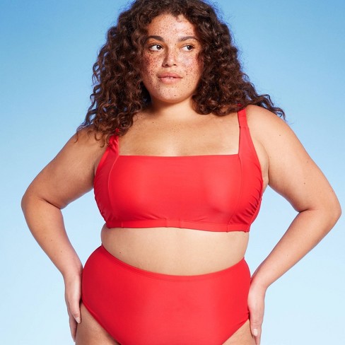 Women's Square Neck Bralette Bikini Top - Wild Fable™ Red 1x : Target