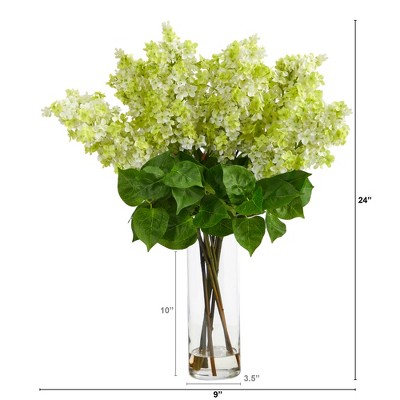 24-inch Artificial Lilac Arrangement with Clear Glass Cylinder Vase