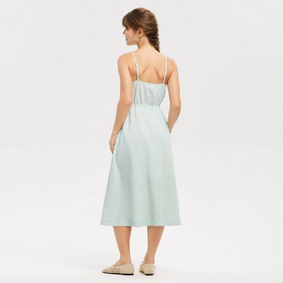 Женские платья Universal Thread Women's Button-Front Smocked Midi A-Line Dress - Universal Thread™ Mint Green Striped M — фото 2