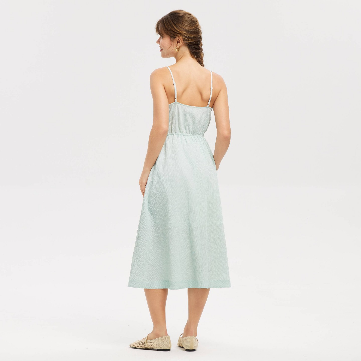 Женское платье Universal Thread Button-Front Smocked Midi A-Line, цвет: Мятный — фото 2
