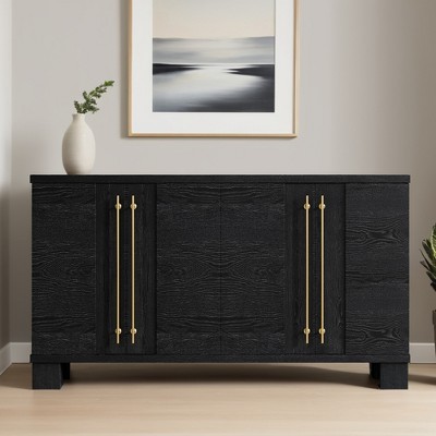 60" Buffet Sideboard Cabinet with Adjustable Shelves,Wood Buffet Table Cabinet with Gold Handles and Solid Wood Leg - Leovsnove