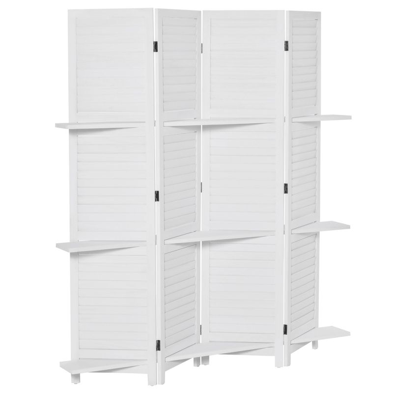 HOMCOM 4 Panel 67" Tall Wood Privacy Screen Room Divider with 3 Display Shelves, and Folding Storage for Bedroom or Home Office, 4 of 7