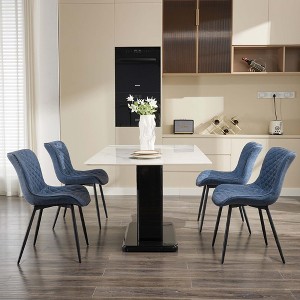 Upholstered Dining Chairs Set of 2, Mid Century Modern Armless Kitchen Chair with Faux Leather & Back & Metal Legs - 1 of 4
