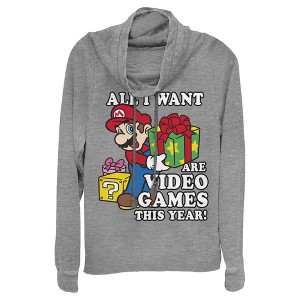 Juniors Womens Nintendo Christmas Mario All I Want Are Video Games Cowl Neck Sweatshirt - 1 of 3