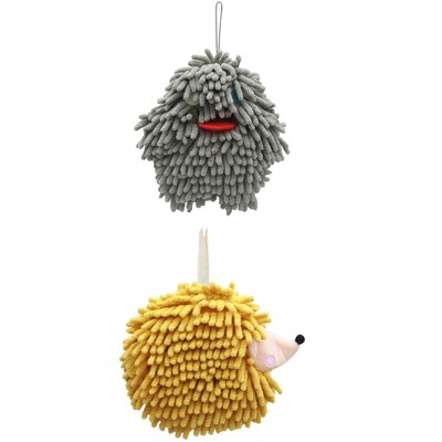 REGALWOVEN Fuzzy Cute Cartoon Decorative Hand Drying Hanging Ball Hand Towels 7" x 7" 2 Pcs