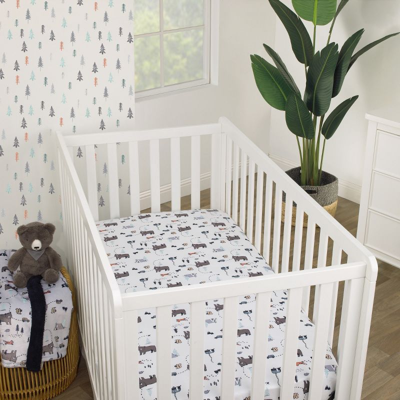 Carter's Woodland Friends White and Multi Colored Bear, Fox, Squirrel, Tree, and Camper Fitted Crib Sheet, 4 of 6