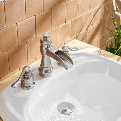 Brushed Nickel 8-Inch Widespread Waterfall Bathroom Faucet with Lever Handles