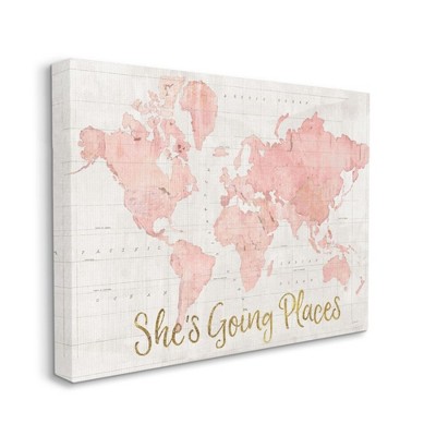 Stupell Industries She's Going Places Quote Pink Watercolor World Map