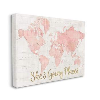 Stupell Industries She's Going Places Quote Pink Watercolor World Map