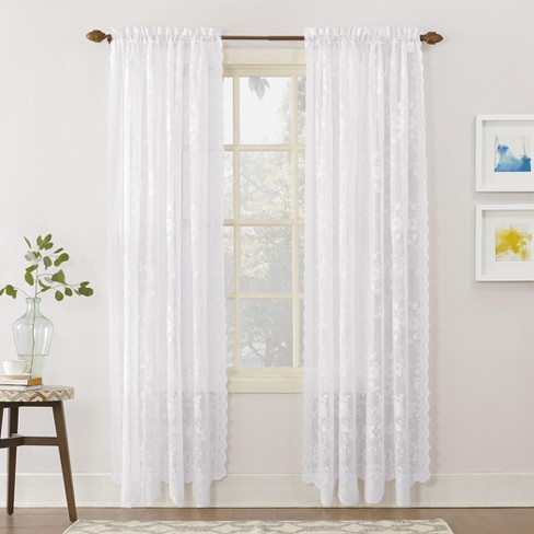Alison Floral Sheer Lace Rod Pocket Curtain Panel White 58 X84