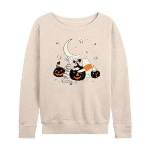 Women's - Winnie the Pooh - Tigger Halloween Celestial Moon and Pumpkins Lightweight French Terry Wide Neck Long Sleeve Shirt - 1 of 4