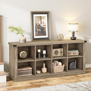 8-Cube Storage Organizer Bookshelf, 3-Tier Farmhouse Horizontal Wood Bookcase, 62" Long Low Storage Shelf for Entryway, Living Room - 1 of 4